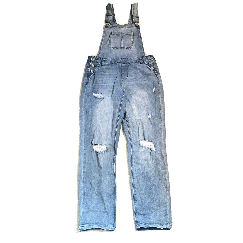 Sky & Sparrow Bib Overalls Sz 7 Distressed Blue Stretch Denim